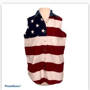 Quizz Again patriotic short sleeve shirt, size M